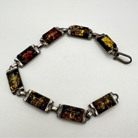 Stunning 7.5" Amber cabochons, set in solid sterling silver, tennis bracelet! - Picture 11 of 13